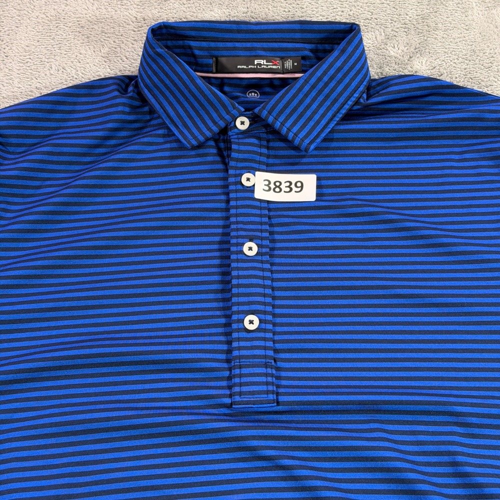 RLX Ralph Lauren Polo Shirt Mens M Blue Striped Golf Performance 785785709008